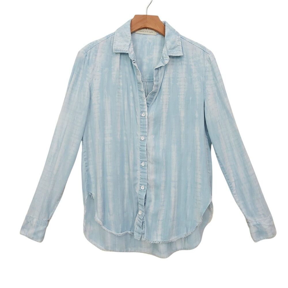 Anthropologie Cloth & Stone Shirt Womens Small Blue Tencel Tie Dye Coastal Beach